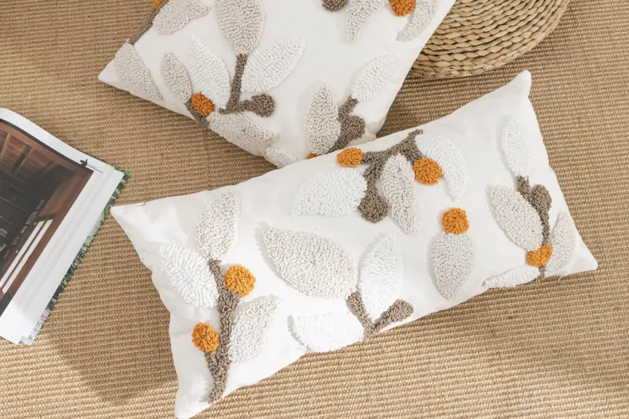 Embroidered Lumbar and Throw Cushion Duo