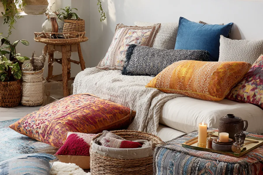 Embroidered Lumbar and Throw Cushion Duo